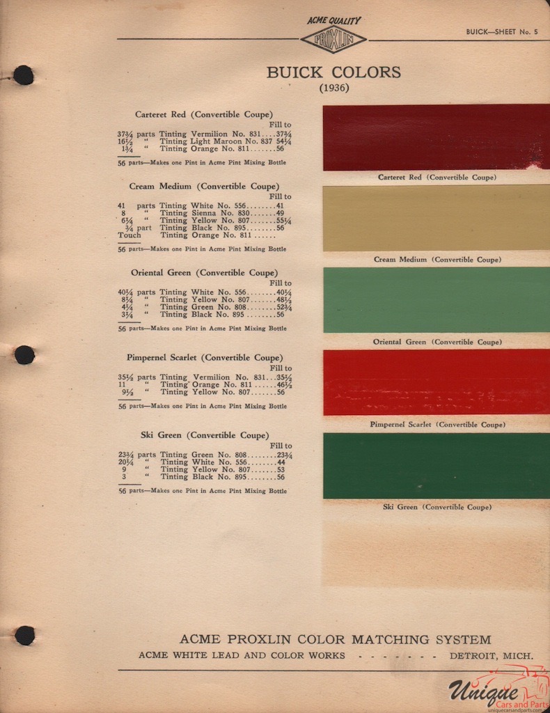 1936 Buick Paint Charts Acme 5